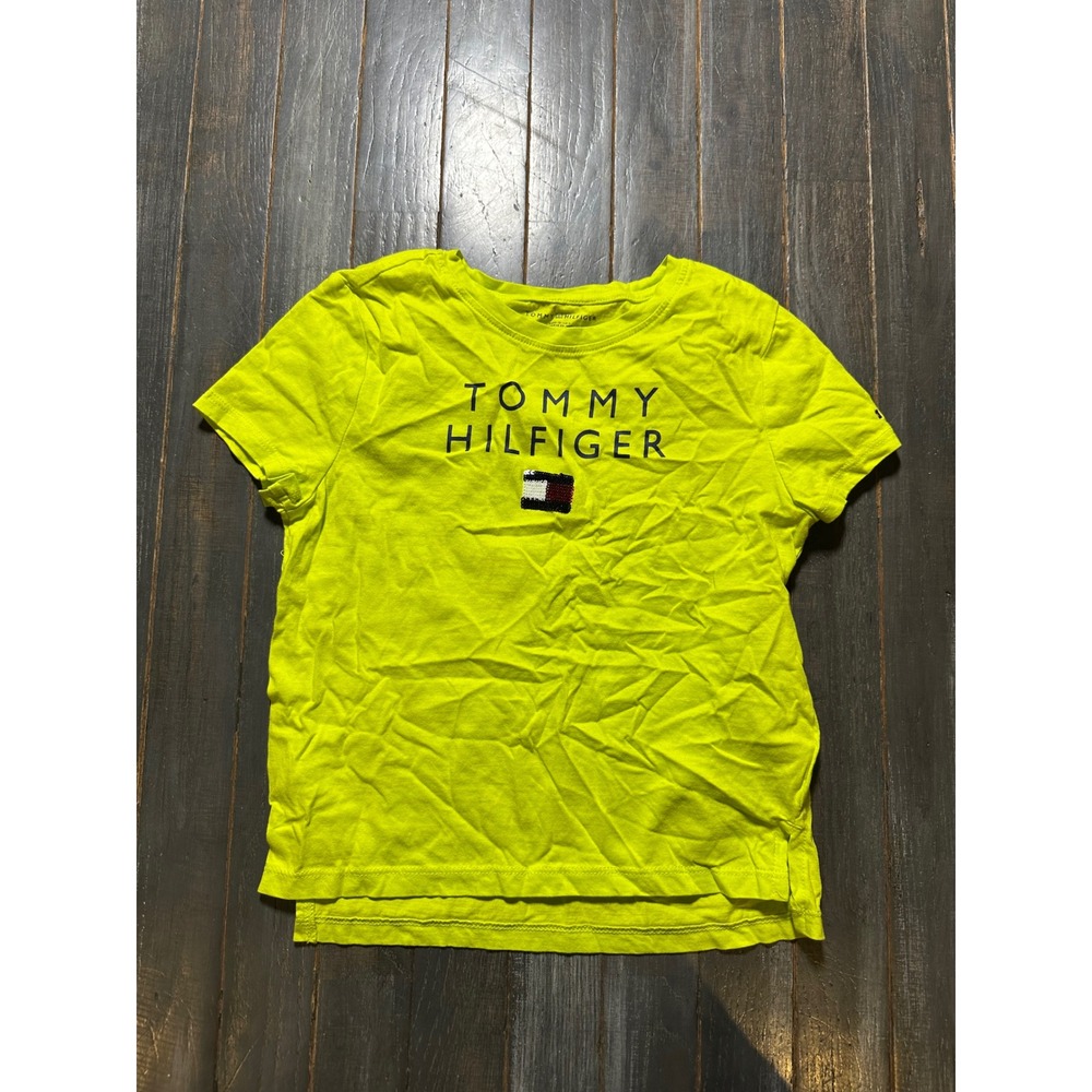 Tommy Hilfiger Girls Neon Lime Green Logo Graphic T-Shirt Cotton